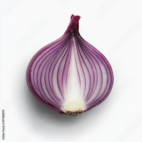 Obraz Red onion half, cross-section.  Shows layers of  purple flesh, white interior