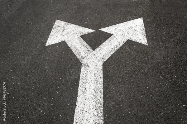 Fototapeta Left and right road sign on the road.