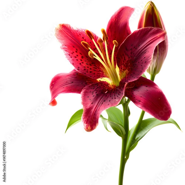 Fototapeta single pink lily isolated on white (transparent) background