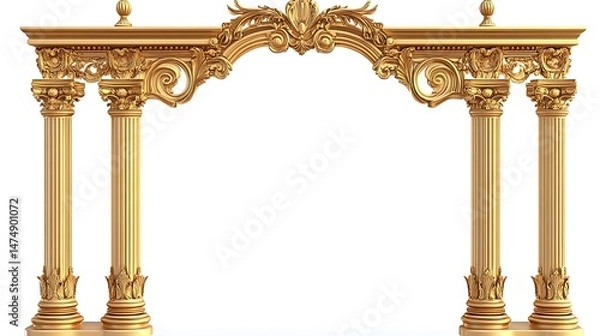 Fototapeta Ornate golden archway with columns and decorative floral elements
