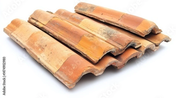 Fototapeta Assorted terracotta roof tiles in warm earthy tones suitable for construction projects