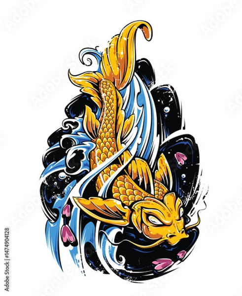 Fototapeta koi fish drawing vector design