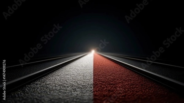 Fototapeta Futuristic Railroad Tracks  Minimalist Design  Abstract Technology  Speed  Light Trails