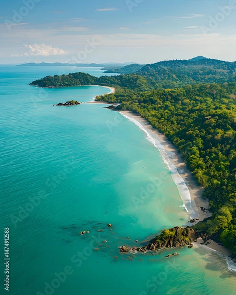 Obraz Scenic aerial view of curving tropical coastline with turquoise sea