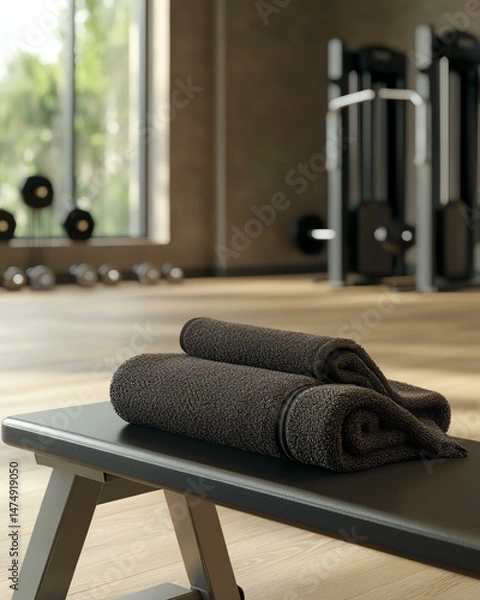 Fototapeta A mockup of a branded workout towel, draped over a gym bench