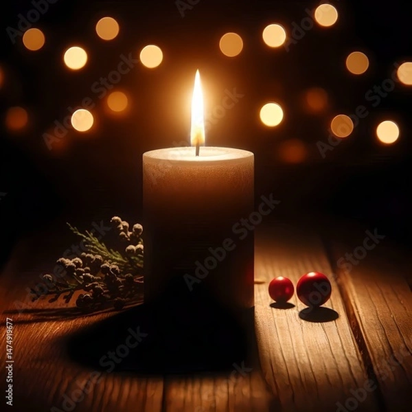 Obraz Glowing Candle Flame in the Dark – Warm and Peaceful Ambiance