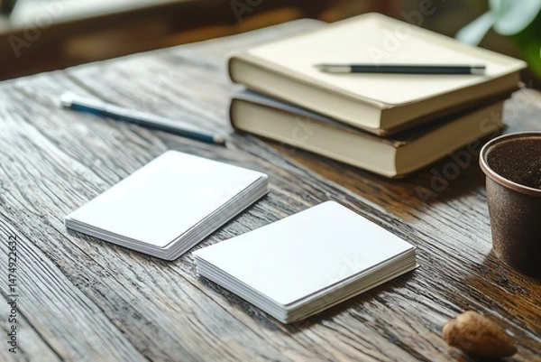 Fototapeta A realistic flashcard set mockup with a language theme, spread on a study table