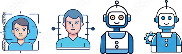 Fototapeta Facial Recognition and Robotics Icon Set – Futuristic Biometric and AI Technology Symbols

