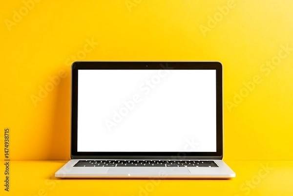 Obraz Laptop on yellow background with blank screen