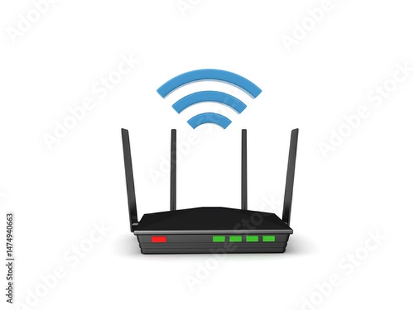 Fototapeta 3D Rendering of router with wifi signal