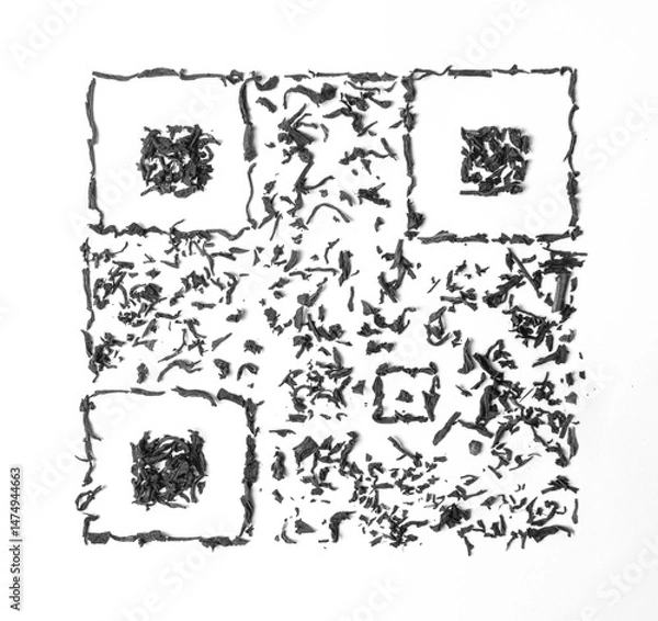 Obraz quar code made from dry tea leaves, on white background