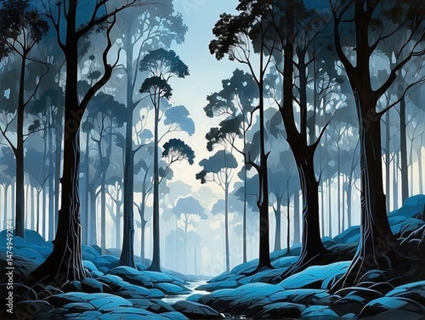 Fototapeta "Trees Leaning Inward: A Hand-Drawn Illustration"