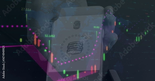 Obraz Image of data processing over hand holding smartphone