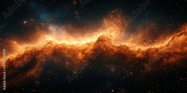 Fototapeta Vibrant cosmic clouds illuminated by starlight in a distant galaxy showcase the beauty of the universe