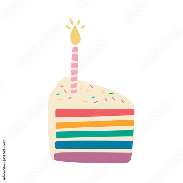 Obraz cute rainbow cake with candle for birthday party concept