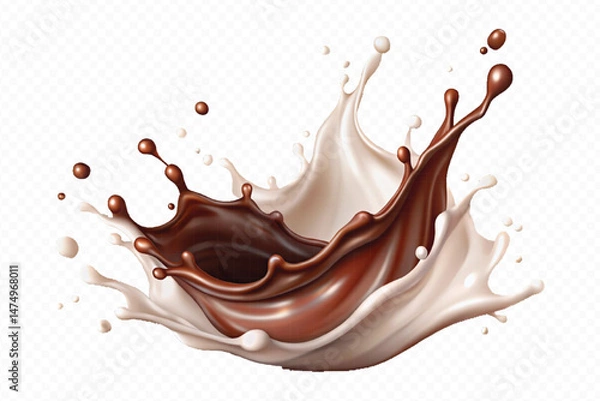 Fototapeta smooth liquid splash of milk and chocolate isolated on white background.