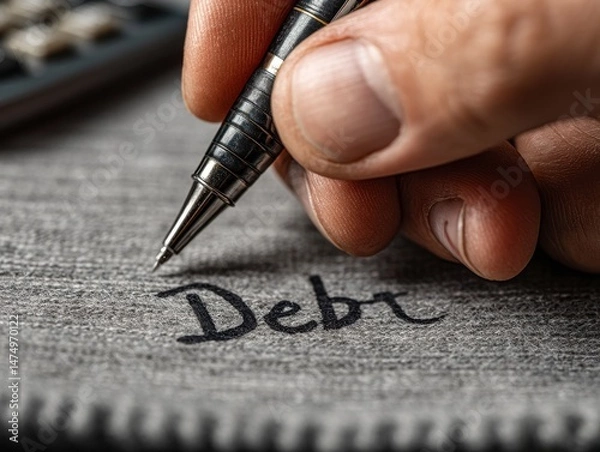 Obraz Hand writing line to connect between debt