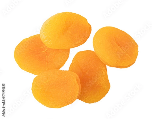 Fototapeta Five dried apricots falling on transparent background