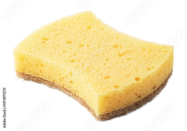 Fototapeta Yellow cleaning sponge with scrubber pad isolated on transparent background