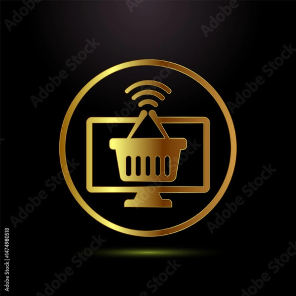 Fototapeta Online shopping icon design illustration. Shopping sign symbol in gold color style