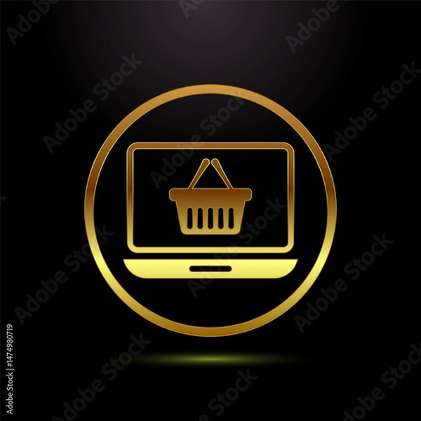 Fototapeta Online shopping icon design illustration. Shopping sign symbol in gold color style