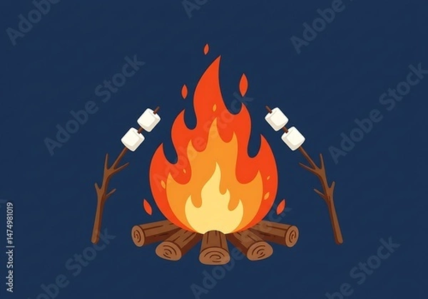 Obraz Night Campfire Scene with Marshmallows