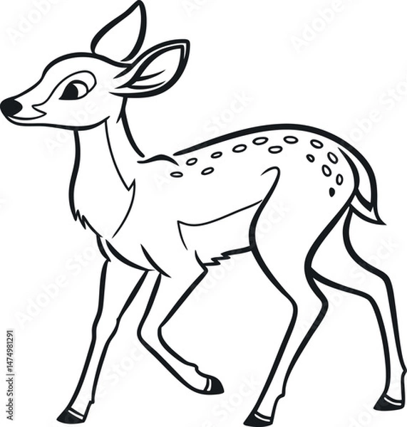 Fototapeta Adorable baby deer line art vector icon design with white background design
