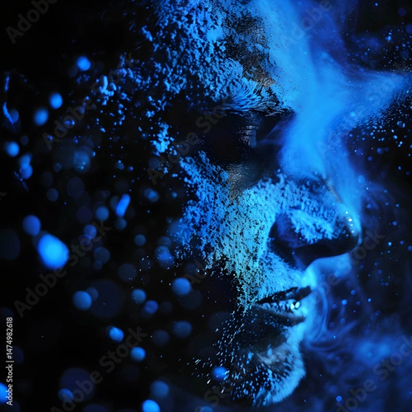 Fototapeta Abstract Explosion of Blue Powder on Black Background
