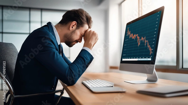 Fototapeta Investor in deep despair due stock market crash. Financial crisis