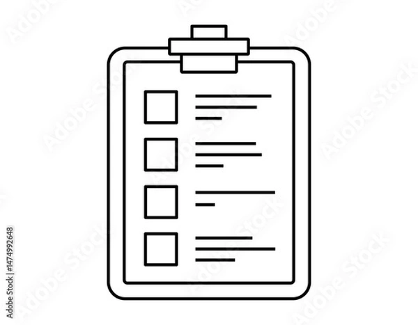 Obraz Hand drawn cute outline illustration of clipboard with note. Flat vector check form with empty checkbox sticker line art doodle. Planning or management. Todo list icon. Productivity concept. Isolated.