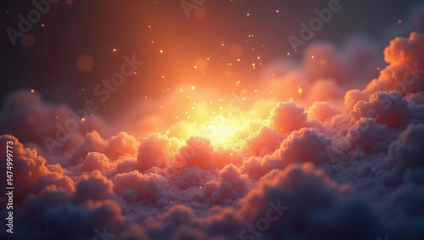 Obraz Fractal realms and waves visualize abstract space with dramatic orange and red hues painting the evening sky at sunset