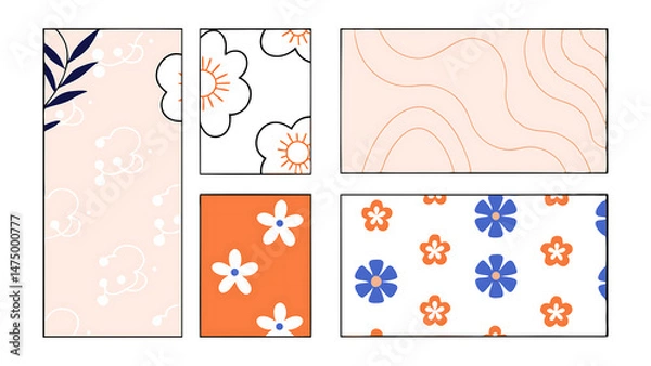 Fototapeta set of luxury floral line pattern golden background hand drawn plants leaves for packaging social media post cover banner creative post and wall arts 65314861 4