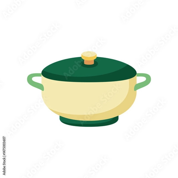 Obraz Simple Green Ceramic Cooking Pot with Lid and Handles Illustration