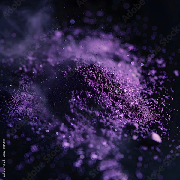 Fototapeta Abstract Explosion of Purple Powder on Black Background
