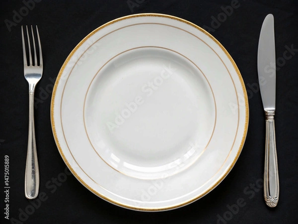 Fototapeta "Stylish Simplicity: Overhead View of Elegant Tableware Ensemble"
