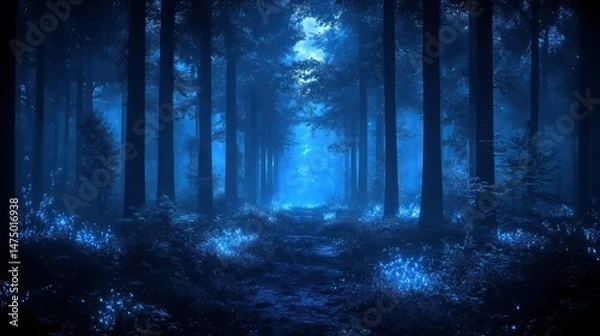 Obraz Mystical moonlit forest path