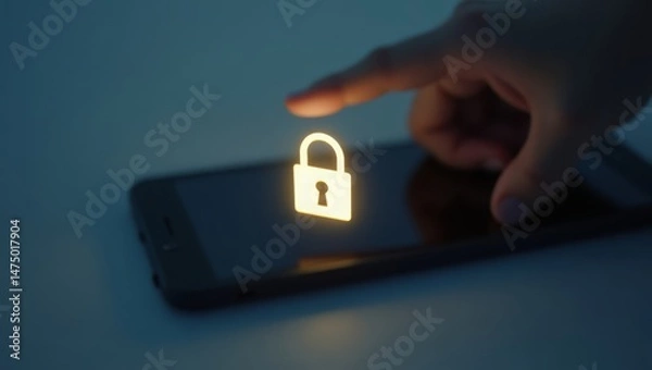 Obraz Shadow of hand reaching toward glowing lock – perfect for content access visuals, app security and parental tools