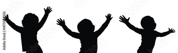 Fototapeta Silhouette vector of happy children raising hands isolated on white background