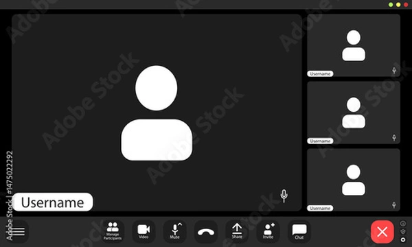 Obraz Video conference user interface, video conference calls window overlay.