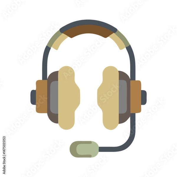 Obraz Camo military headset icon with microphone in flat style