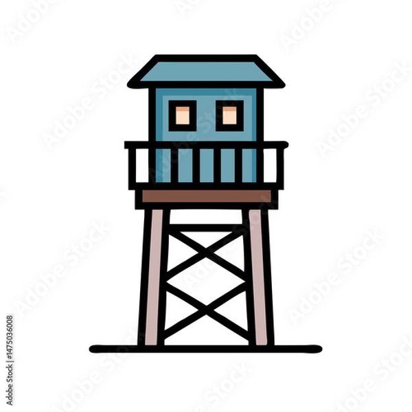 Obraz Wooden military watchtower icon in flat outline style