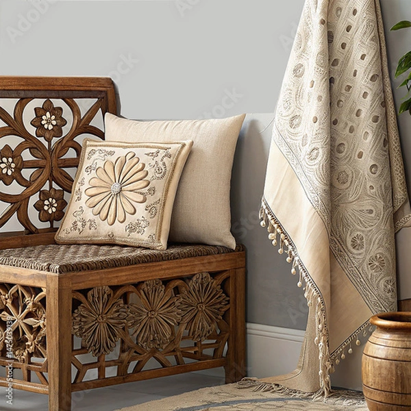 Fototapeta Layered Craft Designs with Intricate Woodcut Patterns and Decorative Embossed Rolls

