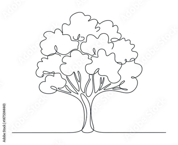 Fototapeta Single Line Drawing of a Lush Tree with Full Foliage