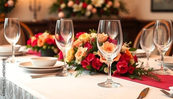 Fototapeta table is set for a formal dinner