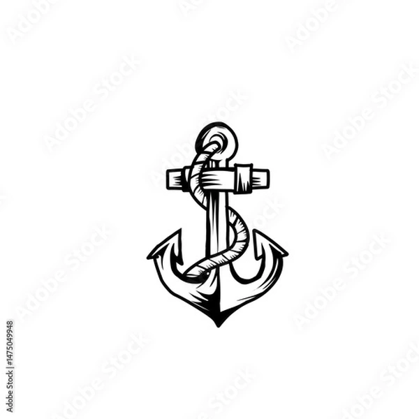 Obraz Hand drawing anchor with rope