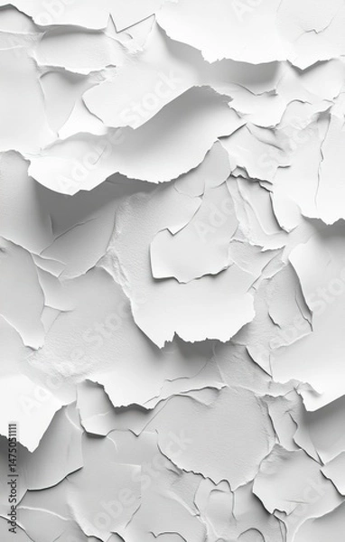Obraz A close-up view of a textured white surface with deep, irregular cracks.  The layers of the material are visibly separated by the crevices
