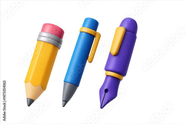Obraz Colorful cartoon pencils and pens on white background