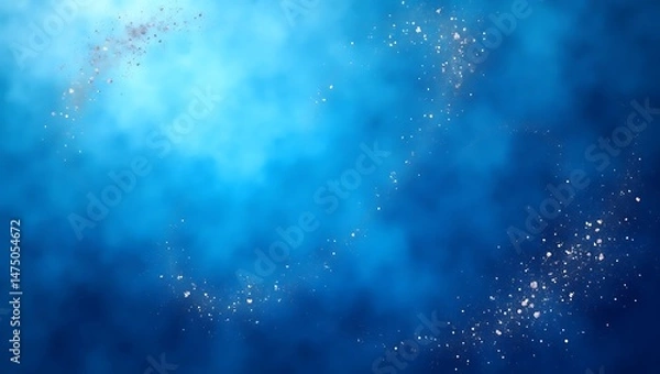 Fototapeta Abstract blue creates a cold winter holiday design with falling blue snowflakes like bubbles in a light blue sky with stars, suggesting a xmas celebration texture