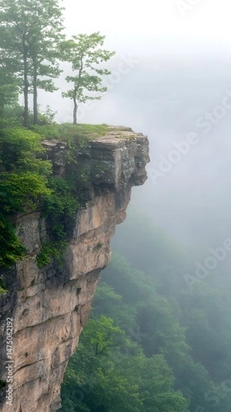 Fototapeta Vertical Rock Spire Emerging From Morning Mist