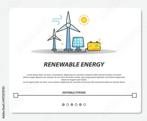 Obraz Renewable Energy Wind Turbine Solar Panel Simple Vector Editable Stroke